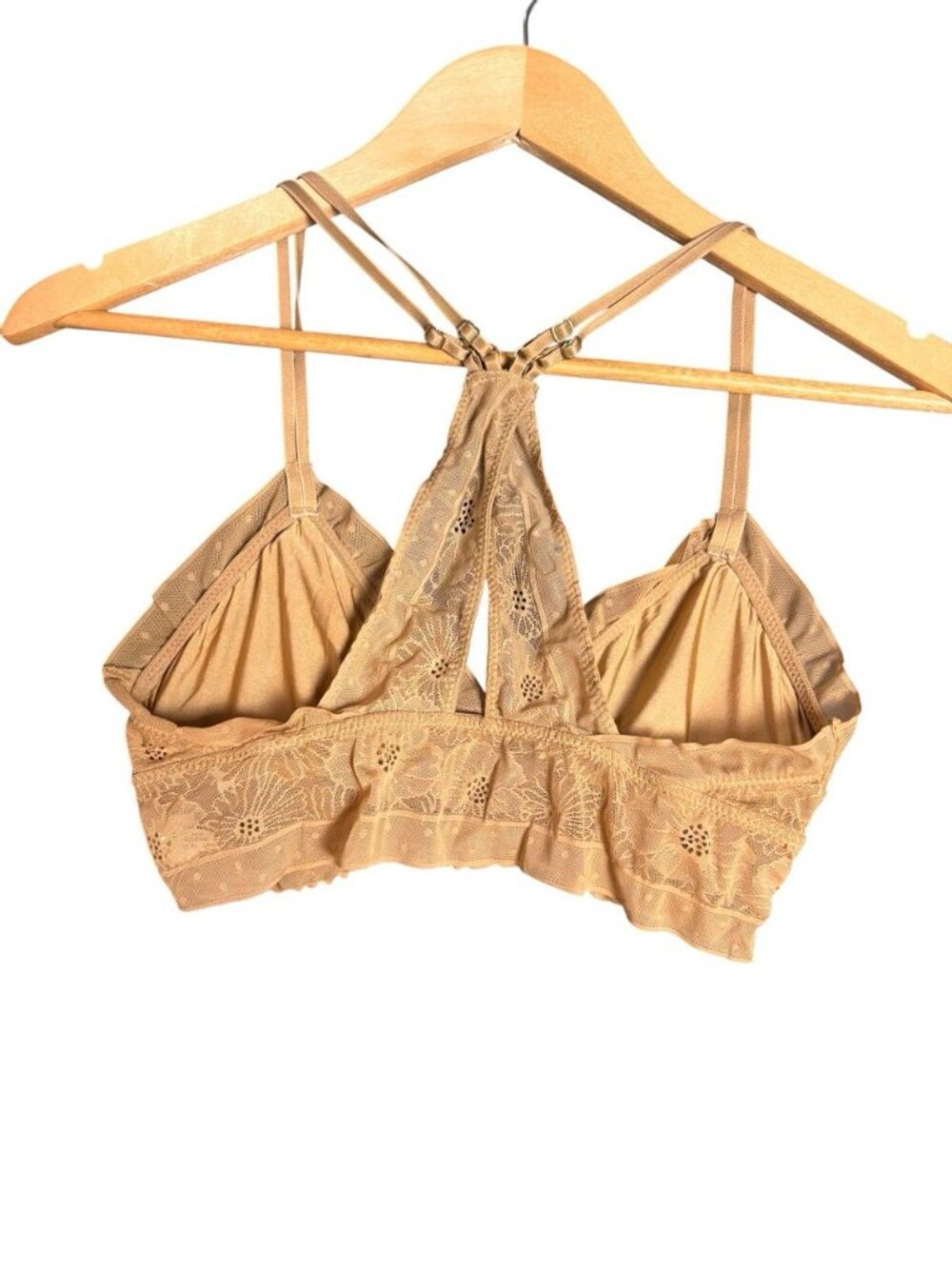 Aerie Lace Racerback Bralette Beige Nude Floral Lace Wireless Bra Size S/P - Picture 8 of 9
